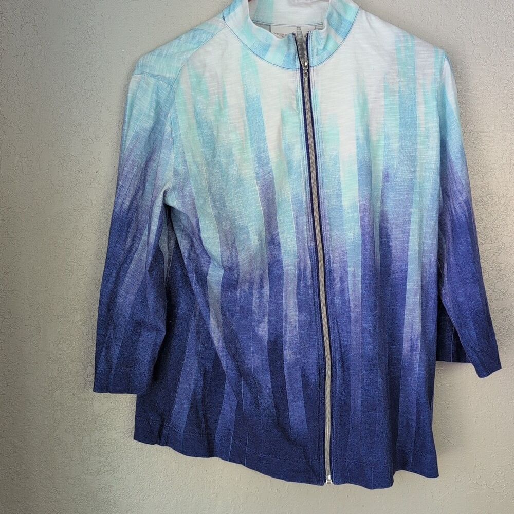 Weekends by Chico's Jacket Size 1 Blue Ombre Full Zip Whimsy Festival Casual